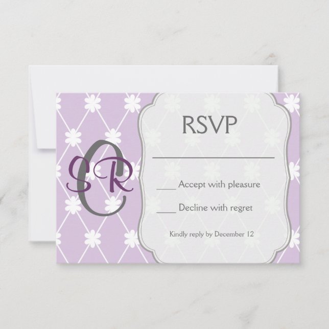 Tarjeta RSVP de flor de diamante púrpura (Anverso)