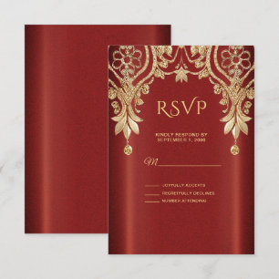 Tarjeta RSVP de flor rojo dorado moderno