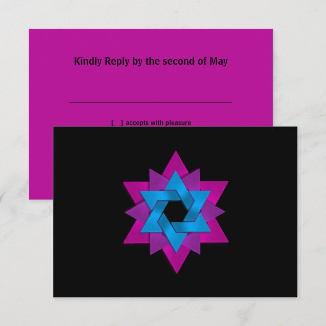 Tarjeta RSVP de flor rosa morada azul Star (Anverso / Reverso)