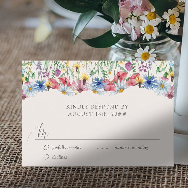 Tarjeta RSVP de Flor Rústica Rústica Boda de Flore (Wedding RSVP with editable response date deadline)