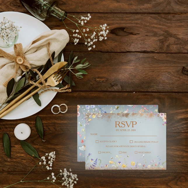 Tarjeta RSVP de Flor Silvestre Azul Elegante (Subido por el creador)