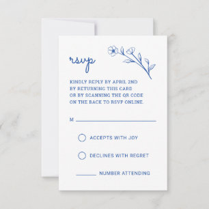 Tarjeta RSVP de Flor Silvestre con código QR en az