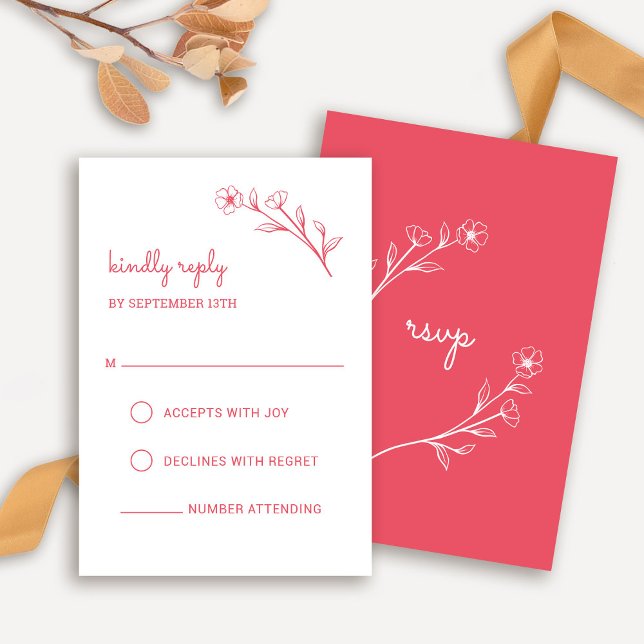Tarjeta RSVP de Flor Silvestre en rojo Rosa (Wildflower RSVP Card in Rose Red)
