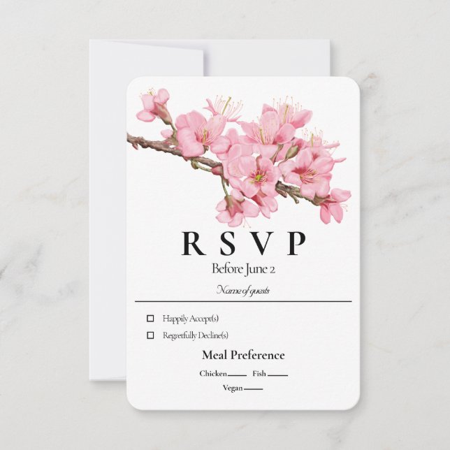 Tarjeta RSVP de floración de cerezo de primavera (Anverso)