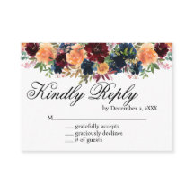 Tarjeta RSVP de Floral Azul de la Marina Borgoña d
