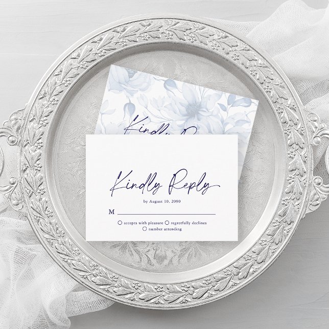 Tarjeta RSVP de Floral Azul Dusty minimalista (Subido por el creador)