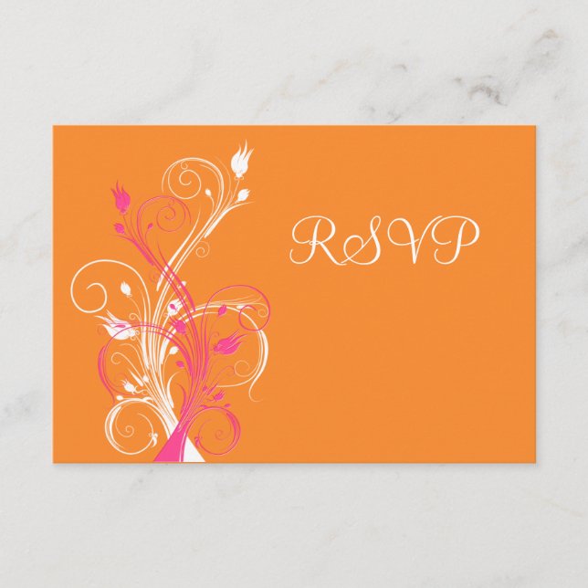 Tarjeta RSVP de floral blanca rosa naranja (Anverso)