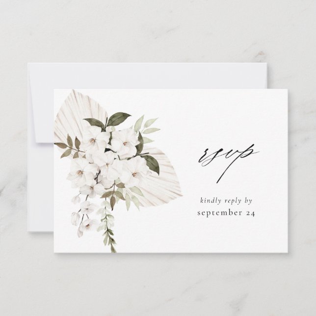 Tarjeta RSVP de Floral de Boho blanco con carne (Anverso)