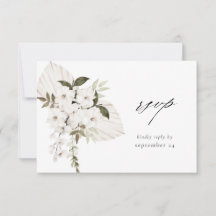 Tarjeta RSVP de Floral de Boho blanco con carne