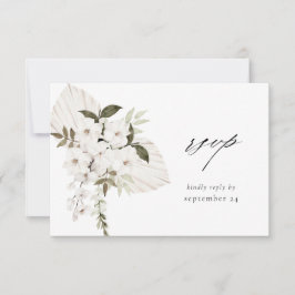 Tarjeta RSVP de Floral de Boho blanco con carne