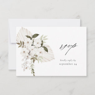 Tarjeta RSVP de Floral de Boho blanco con carne