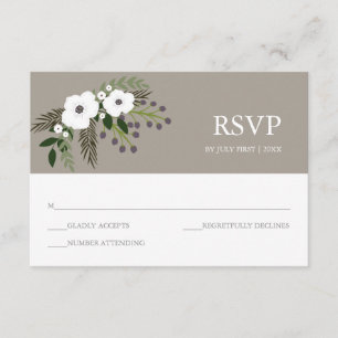 Tarjeta RSVP de floral de correa de flores - taupe
