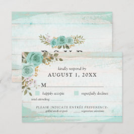 Tarjeta RSVP de Floral de Madera Rústica Turquesa