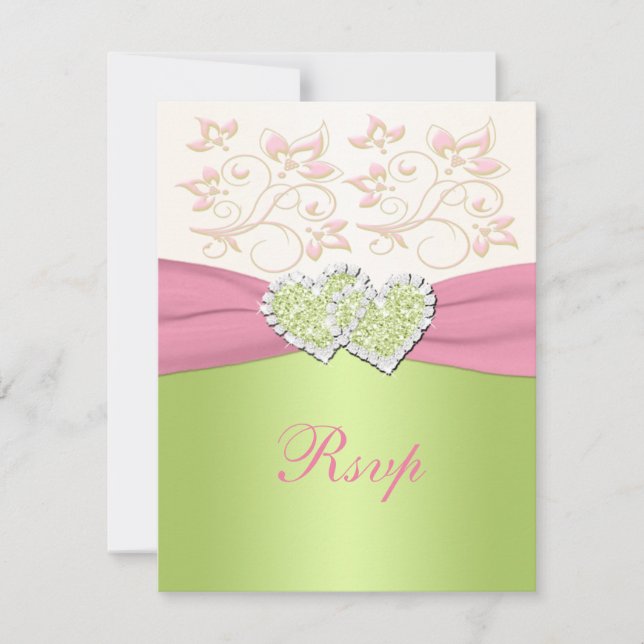 Tarjeta RSVP de Floral de marfil verde rosa unida  (Anverso)