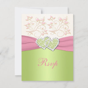Tarjeta RSVP de Floral de marfil verde rosa unida