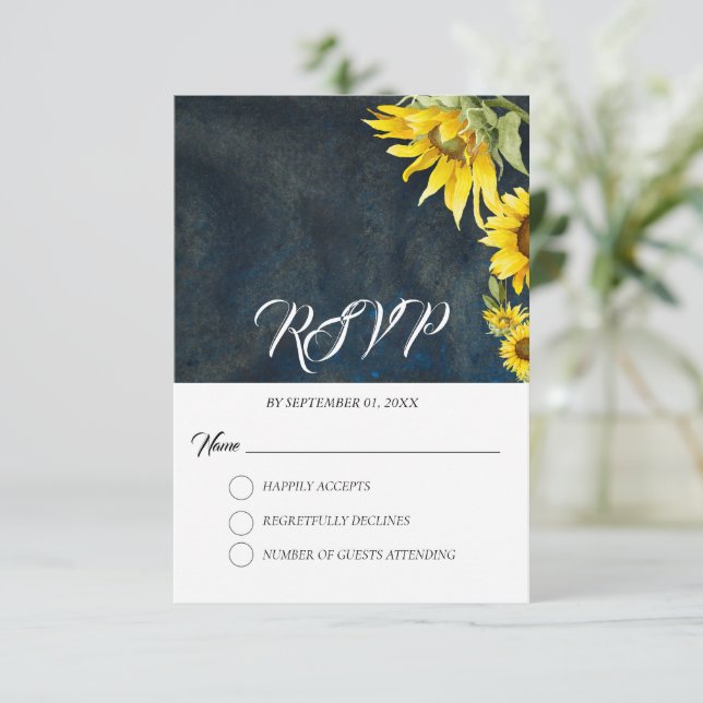 Tarjeta RSVP de Flores Azules y Oro de Marina (Anverso de pie)