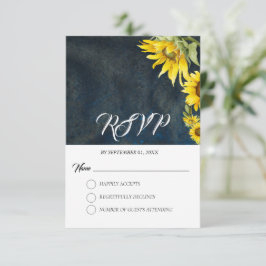 Tarjeta RSVP de Flores Azules y Oro de Marina