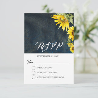 Tarjeta RSVP de Flores Azules y Oro de Marina