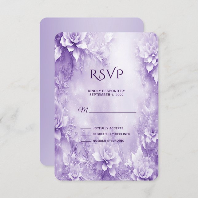 Tarjeta RSVP de Flores Blancas Púrpura (Anverso / Reverso)