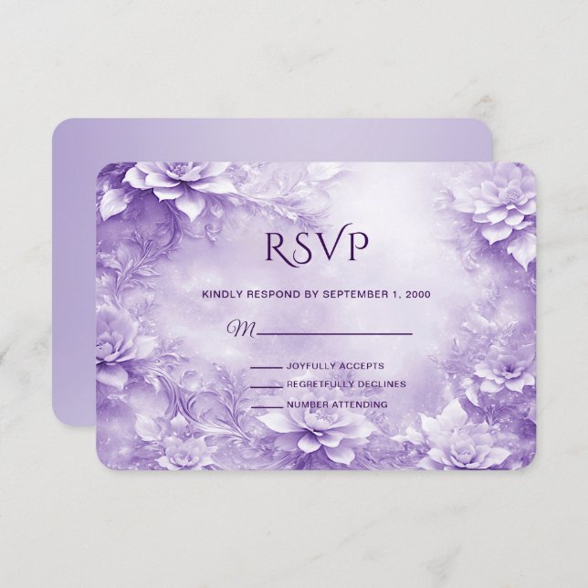 Tarjeta RSVP de Flores Blancas Púrpura (Anverso / Reverso)
