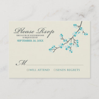 Tarjeta RSVP de flores de cerezo (agua/gris)