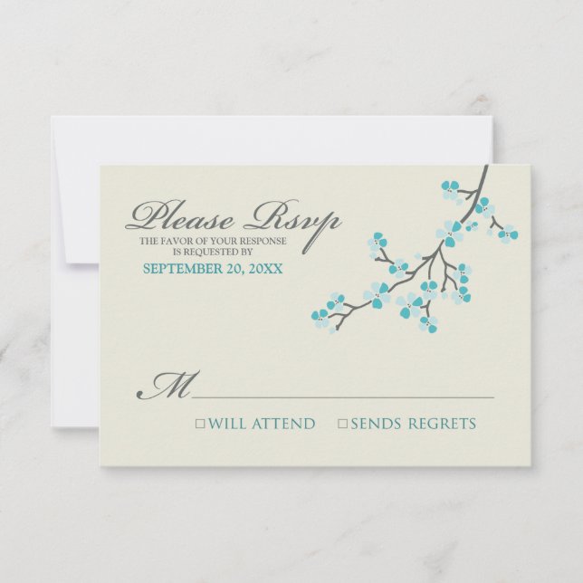 Tarjeta RSVP de flores de cerezo (agua/gris) (Anverso)