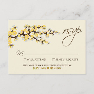 Tarjeta RSVP de flores de cerezo (amarillo)