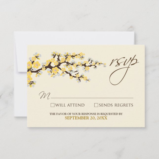 Tarjeta RSVP de flores de cerezo (amarillo) (Anverso)