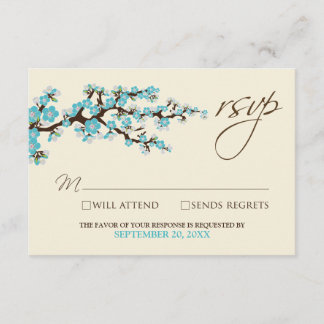 Tarjeta RSVP de flores de cerezo (aqua)