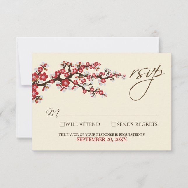 Tarjeta RSVP de flores de cerezo (arándano) (Anverso)