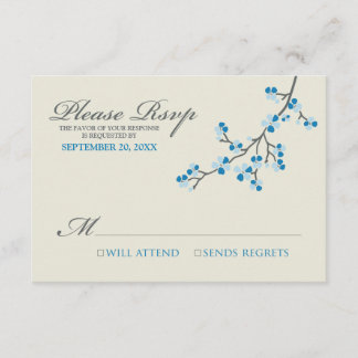 Tarjeta RSVP de flores de cerezo (azul/gris)