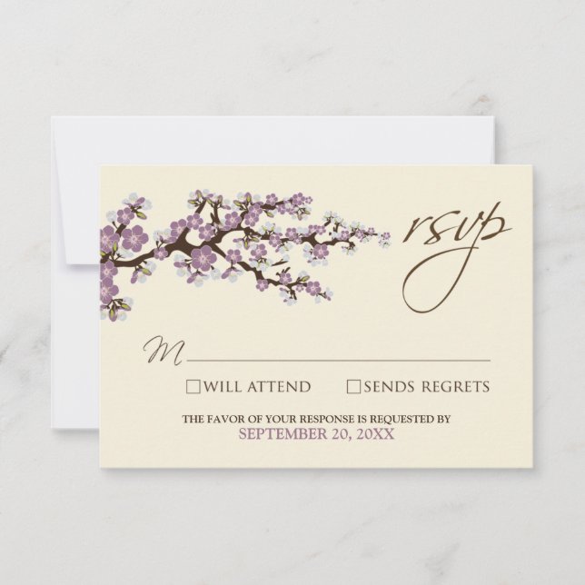 Tarjeta RSVP de flores de cerezo (lavanda) (Anverso)