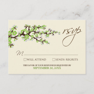 Tarjeta RSVP de flores de cerezo (manzana verde)
