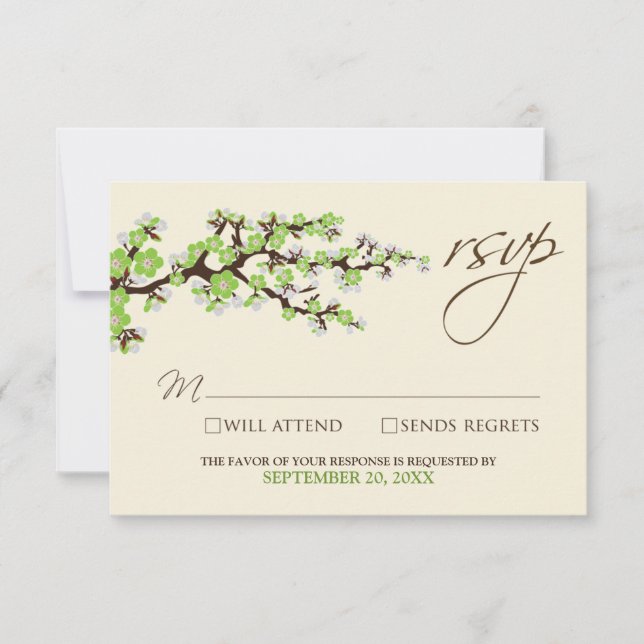 Tarjeta RSVP de flores de cerezo (manzana verde) (Anverso)