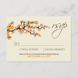 Tarjeta RSVP de flores de cerezo (naranja)