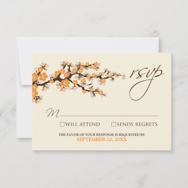 Tarjeta RSVP de flores de cerezo (naranja) (Anverso)
