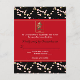 Tarjeta RSVP de flores de cerezo rojas y negras