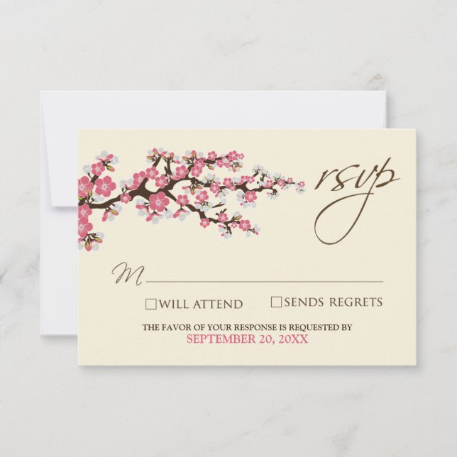 Tarjeta RSVP de flores de cerezo (rosa) (Anverso)
