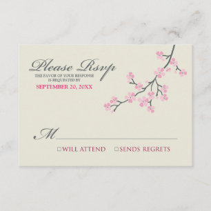 Tarjeta RSVP de flores de cerezo (rosa/gris)