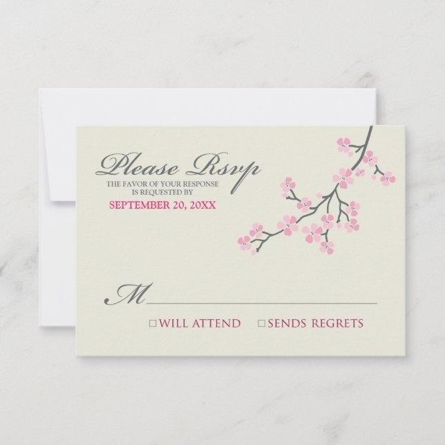 Tarjeta RSVP de flores de cerezo (rosa/gris) (Anverso)