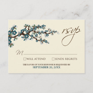 Tarjeta RSVP de flores de cerezo (verde azulada)
