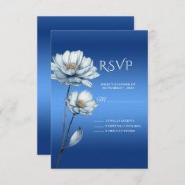 Tarjeta RSVP de Flores de color de agua azul