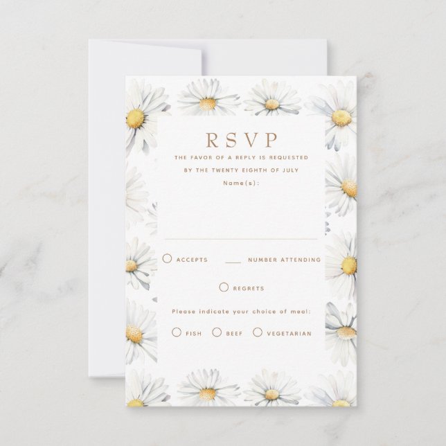 Tarjeta RSVP de Flores de margarita blanca para Bo (Anverso)