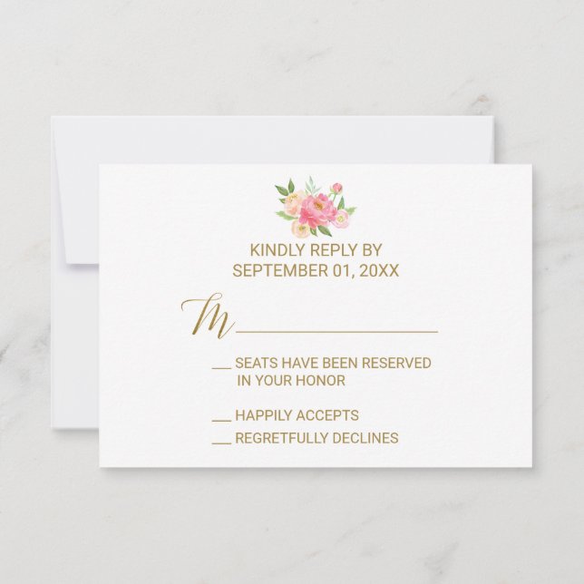 Tarjeta RSVP de Flores de Peón Rosa y Peach (Reverso)