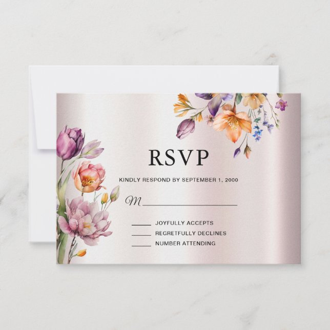 Tarjeta RSVP de flores de primavera coloridas (Anverso)