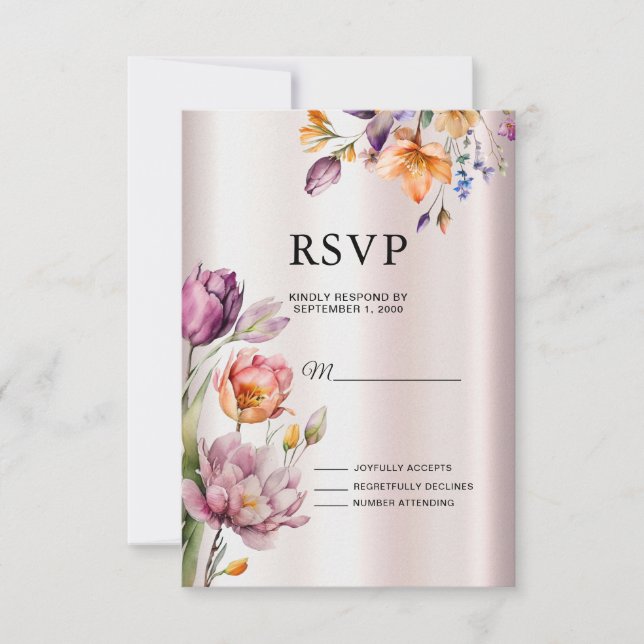 Tarjeta RSVP de flores de primavera coloridas (Anverso)