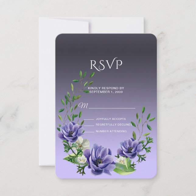 Tarjeta RSVP de Flores Púrpura de Acuarela (Anverso)