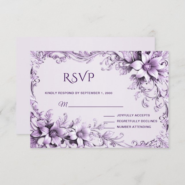 Tarjeta RSVP de flores púrpura de estilo (Anverso / Reverso)