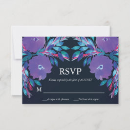 Tarjeta RSVP de flores púrpura pintada a mano