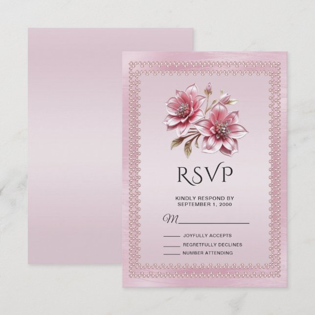 Tarjeta RSVP de flores rosadas modernas (Anverso / Reverso)
